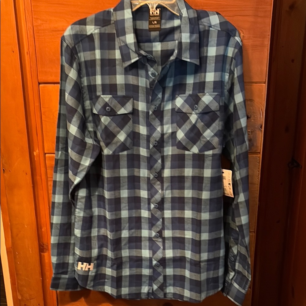 Helly Hansen Blue Plaid Button-Down Long Sleeve Shirt